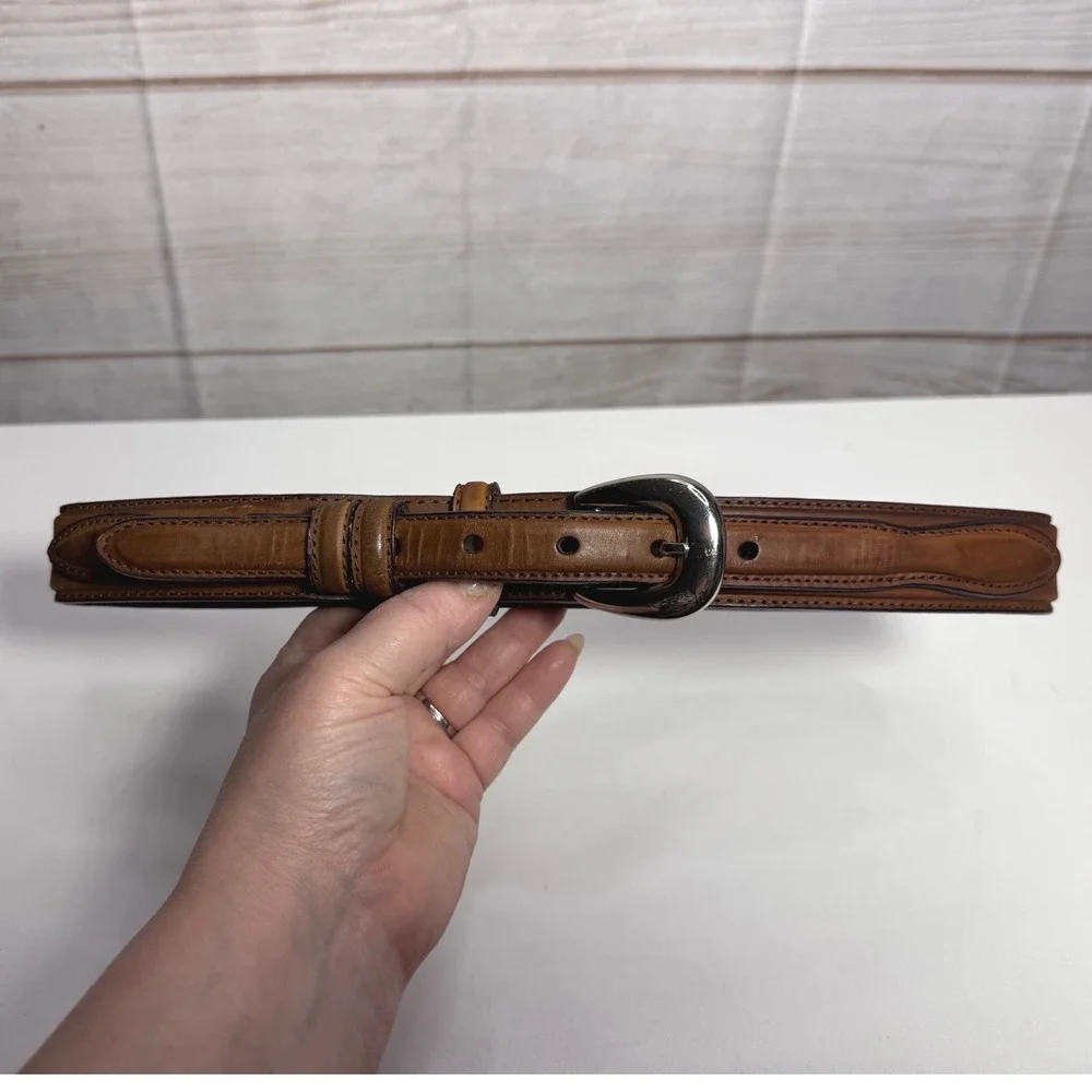 Mens Brown Top Grain Leather Belt Silver Buckle